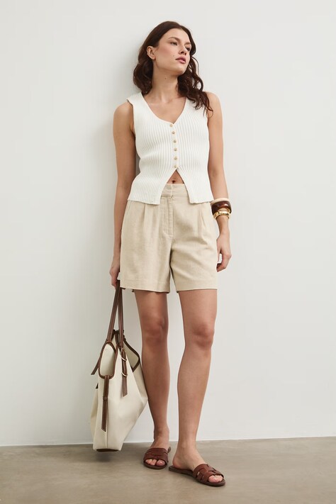 Medicine rövidnadrág bézs, magas derekú