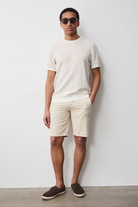 Šortky s příměsí lnu pánské s páskem béžová barva RW25.SZM101