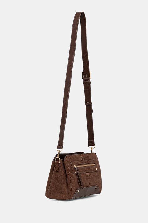 Torebka damska z imitacji zamszu i skóry ekologicznej kolor brązowy RW25-TODA03