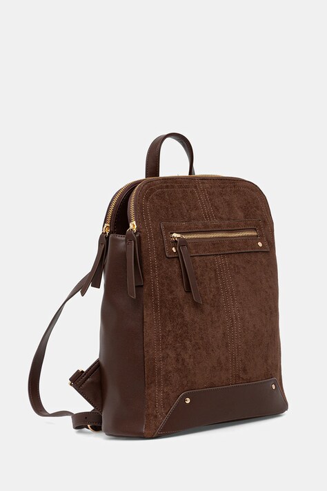 Plecak damski ze skóry ekologicznej i imitacji zamszu kolor brązowy RW25-TPDA05