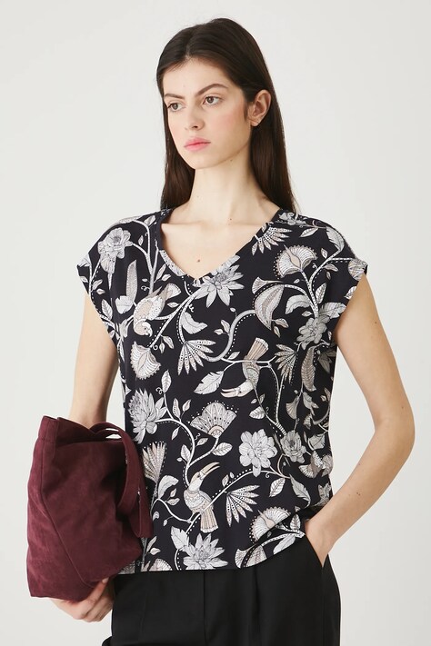 T-shirt bawełniany damski wzorzysty kolor czarny RW25.TSD101