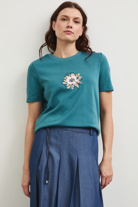 Bavlněné tričko dámské s elastanem, interlock tyrkysová barva RW25-TSD102