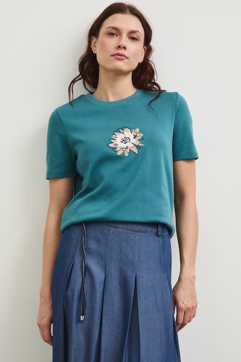 Bavlněné tričko dámské s elastanem, interlock tyrkysová barva RW25-TSD102