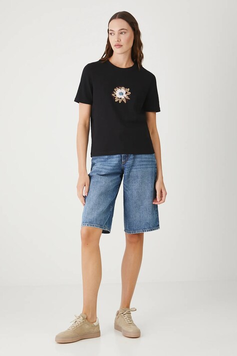 T-shirt bawełniany damski z elastanem interlock kolor czarny RW25-TSD102