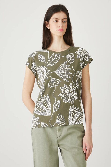 T-shirt bawełniany damski z wycięciem na plecach kolor zielony RW25-TSD109