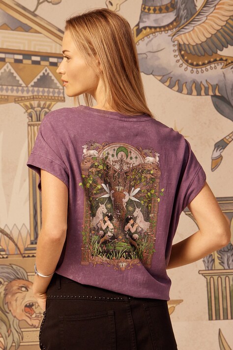 T-shirt bawełniany damski z kolekcji Lands of Legends – Arkadia kolor fioletowy RW25-TSD252