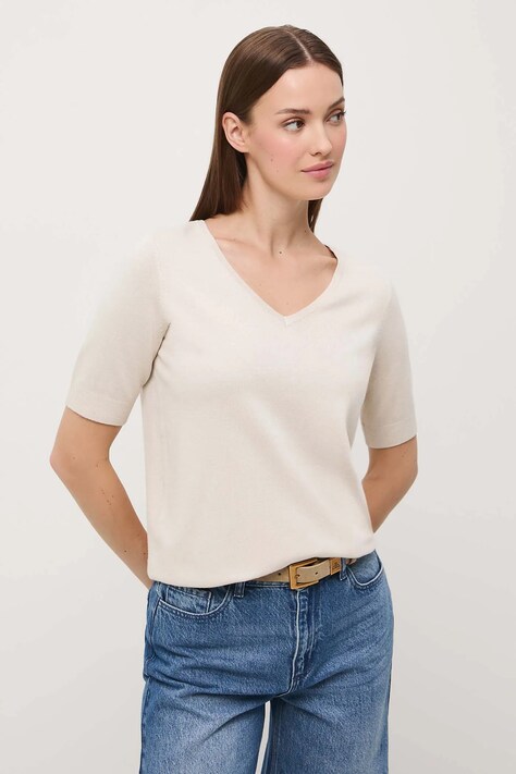 T-shirt damski melanżowy kolor beżowy RW25-TSD306