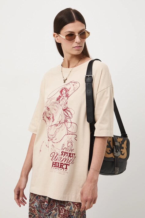 Medicine t-shirt bawełniany damski kolor beżowy