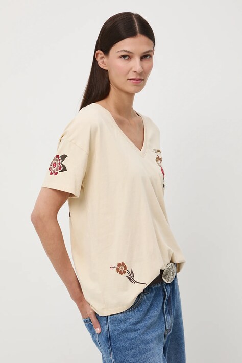 Medicine t-shirt bawełniany damski kolor beżowy