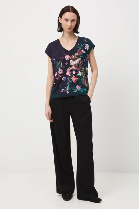 T-shirt bawełniany damski wzorzysty kolor multicolor RW25-TSD901