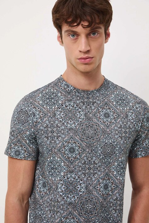 Medicine t-shirt bawełniany męski kolor turkusowy wzorzysty
