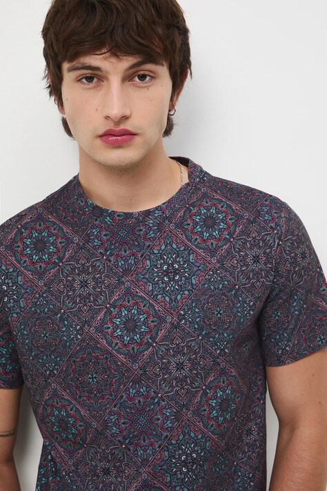 Medicine t-shirt bawełniany męski kolor bordowy wzorzysty