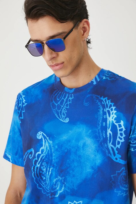 T-shirt bawełniany męski z elastanem wzorzysty kolor niebieski RW25.TSM103