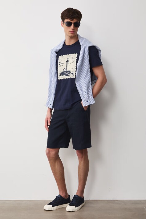 T-shirt bawełniany męski z nadrukiem kolor granatowy RW25.TSM104