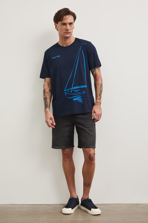 Medicine tricou din bumbac culoarea bleumarin, cu imprimeu