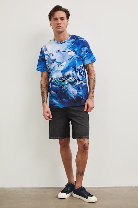 T-shirt bawełniany męski z elastanem wzorzysty kolor multicolor RW25.TSM107