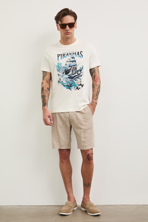 Medicine tricou din bumbac culoarea bej, cu imprimeu