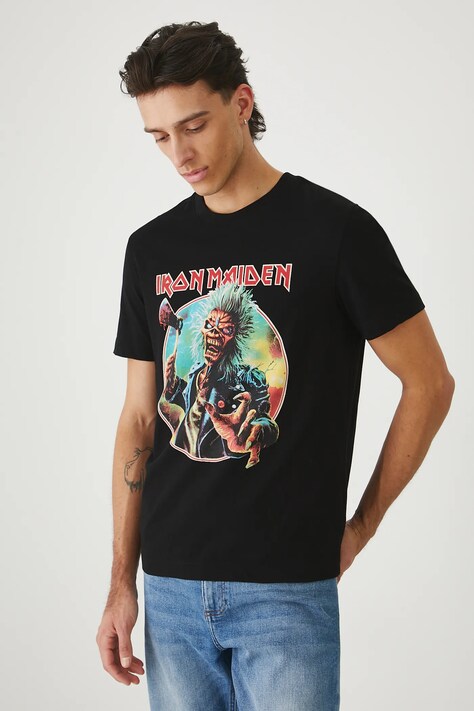 Bavlnené tričko pánske Iron Maiden čierna farba RW25-TSM172