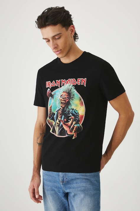 Bavlnené tričko pánske Iron Maiden čierna farba RW25-TSM172