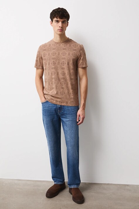 Medicine t-shirt bawełniany męski kolor beżowy wzorzysty