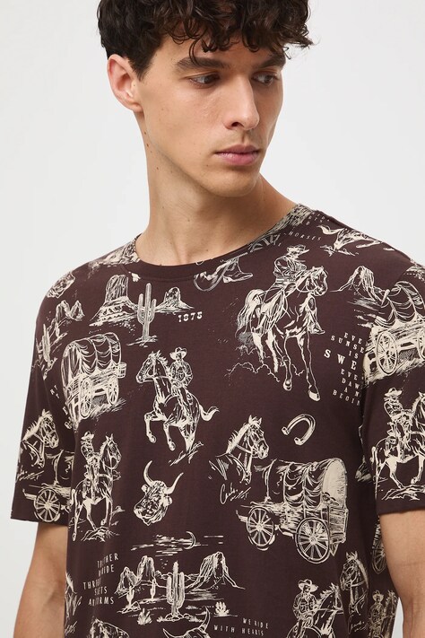 Medicine t-shirt bawełniany męski kolor brązowy wzorzysty