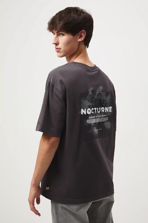 T-shirt bawełniany męski z nadrukiem kolor szary RW25-TSM506
