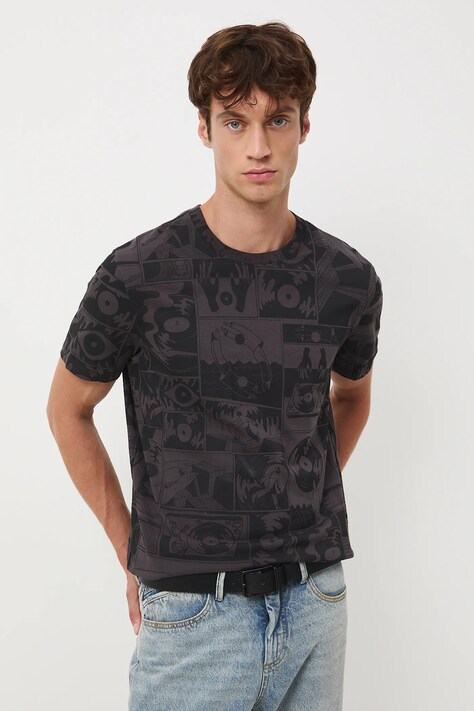 T-shirt bawełniany męski wzorzysty kolor szary RW25-TSM601