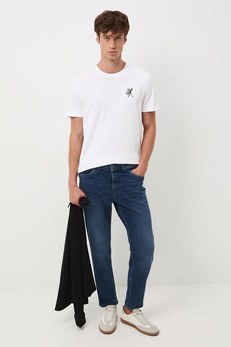 T-shirt bawełniany męski z ozdobnym haftem kolor biały RW25-TSM605