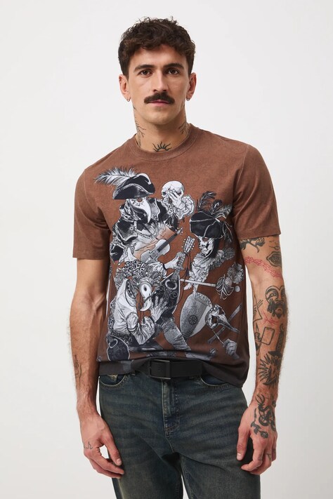 Medicine t-shirt męski kolor brązowy wzorzysty