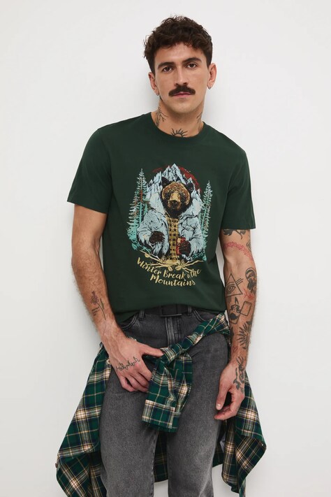 Medicine t-shirt bawełniany męski kolor zielony z nadrukiem