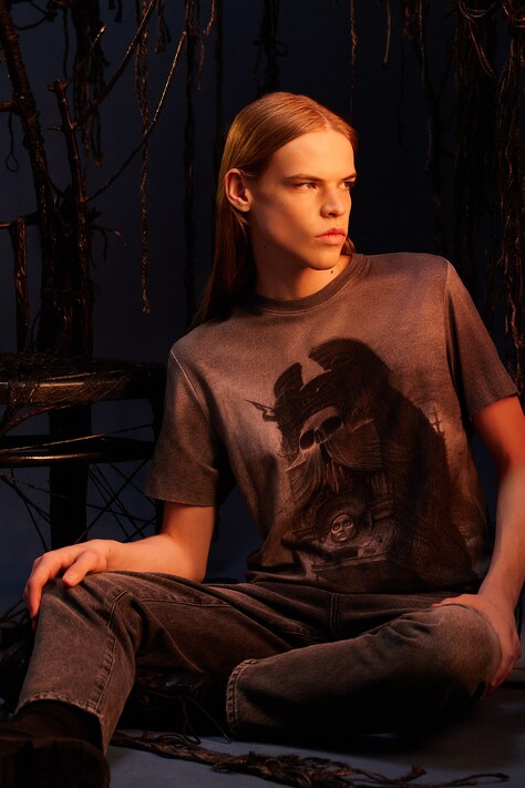 Bavlněné tričko pánské s elastanem z kolekce Zdzisław Beksiński x Medicine šedá barva RW25-TSMA50