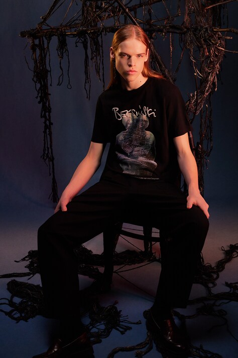 T-shirt bawełniany męski z kolekcji Zdzisław Beksiński x Medicine kolor czarny RW25-TSMA57