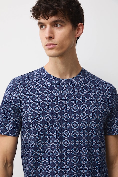 Bavlněné tričko pánské s elastanem, se vzorem tmavomodrá barva RW25-TSMC02