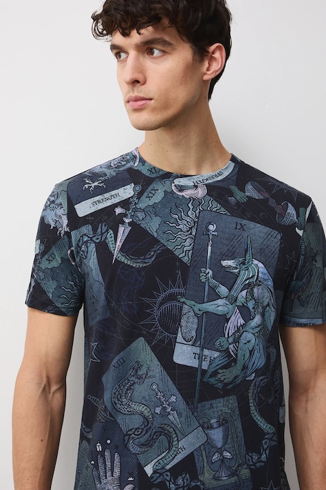 T-shirt bawełniany męski z elastanem wzorzysty kolor turkusowy RW25-TSMC10