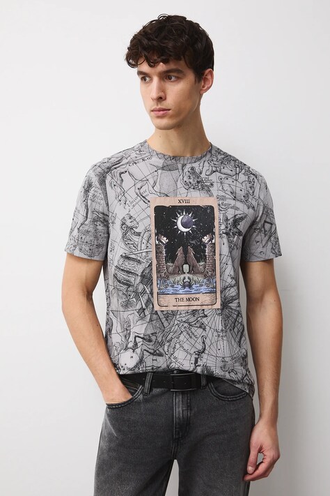 Medicine t-shirt bawełniany męski kolor szary wzorzysty