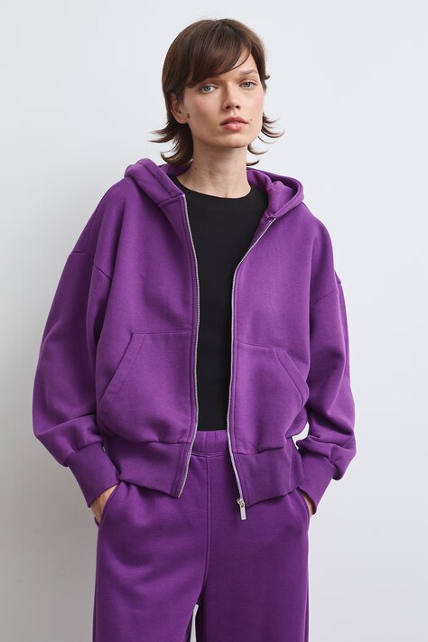 Bluza rozpinana z kapturem damska z bawełną gładka fioletowa RW26-BLD031