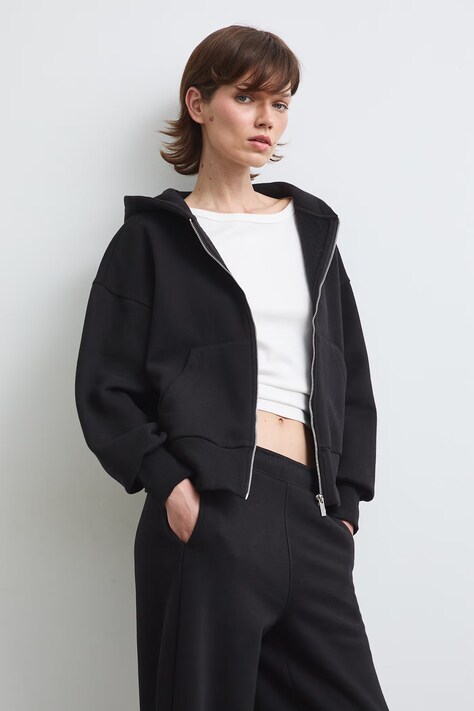 Bluza rozpinana z kapturem damska z bawełną gładka czarna RW26-BLD031
