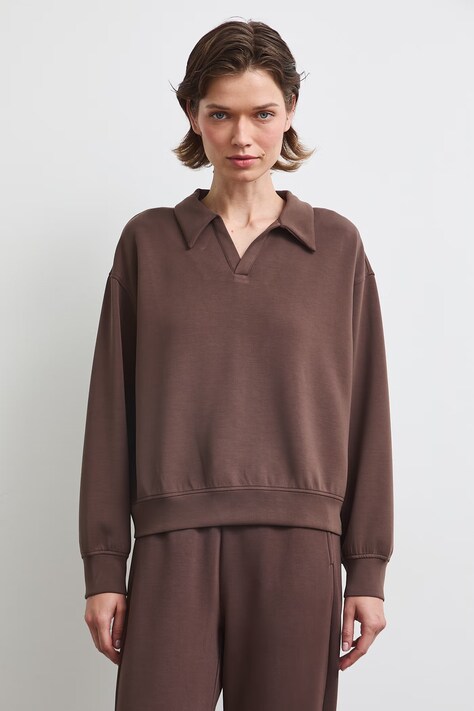 Bluza damska z modalem gładka brązowa RW26-BLD400