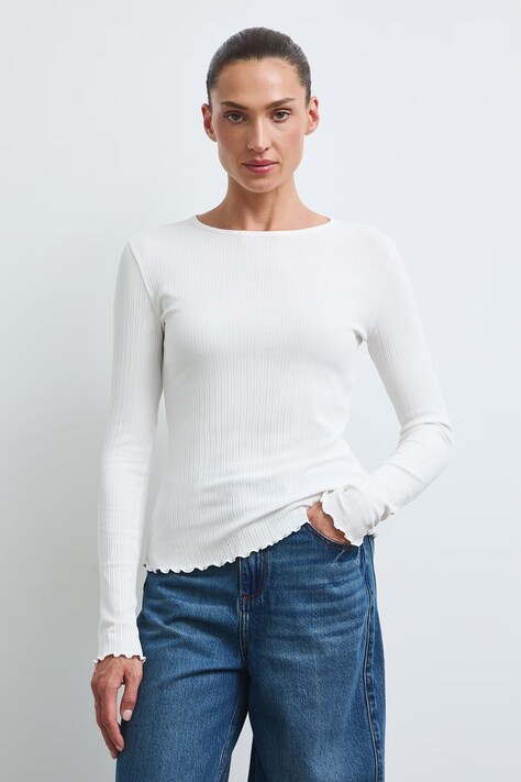 Longsleeve damski bawełniany z elastanem gładki beżowy RW26-BUD031