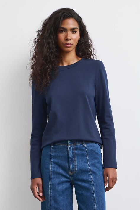 Longsleeve damski bawełniany z elastanem interlock granatowy RW26-BUD052