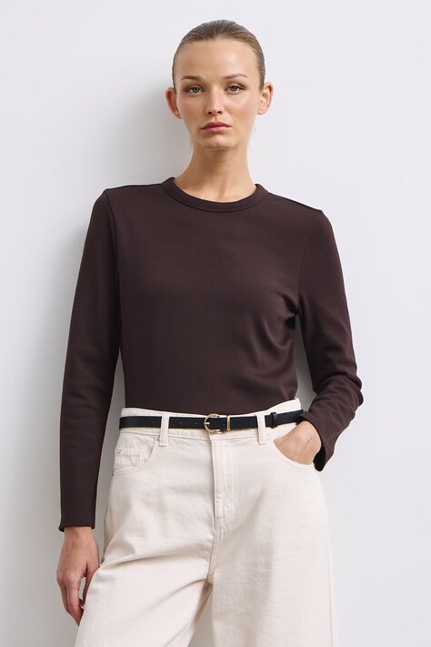 Longsleeve damski bawełniany z elastanem interlock brązowy RW26-BUD052