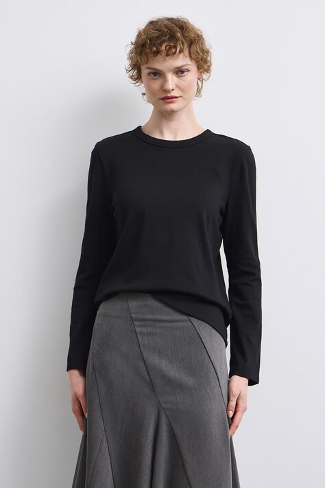 Longsleeve damski bawełniany z elastanem interlock czarny RW26-BUD052