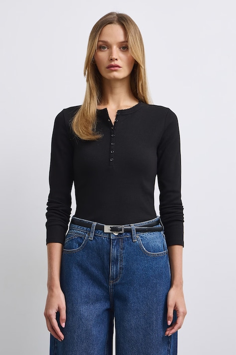 Longsleeve damski bawełniany z elastanem w prążki czarny RW26-BUD053