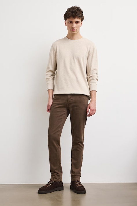 Longsleeve męski melanżowy z fakturą beżowy RW26-BUM051
