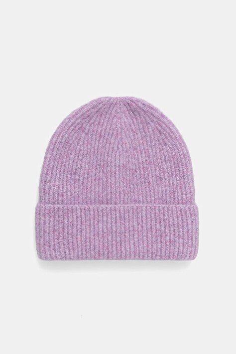 Czapka beanie damska z dodatkiem wełny fioletowa RW26-CDD080