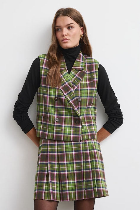 Kamizelka dwurzędowa damska w kratkę multicolor RW26-KZD900