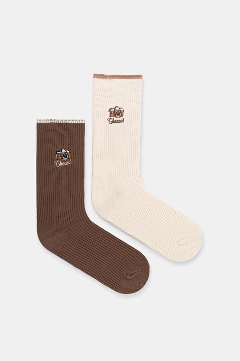 Skarpety 2-pack damskie z bawełną z haftami multicolor RW26-LGD508