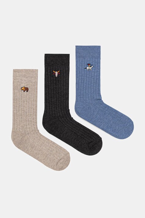 Skarpety 3-pack męskie z włóknem bambusowym z haftami multicolor RW26-LGM308
