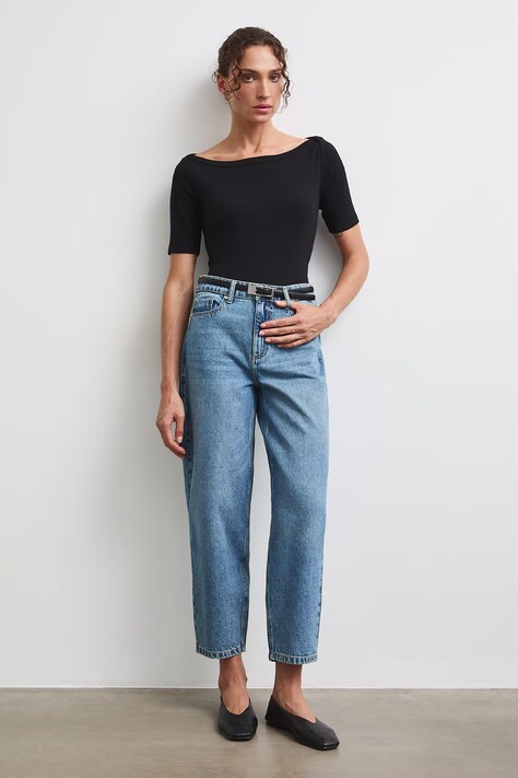 Jeansy slouchy damskie z efektem sprania niebieskie RW26-SJD315
