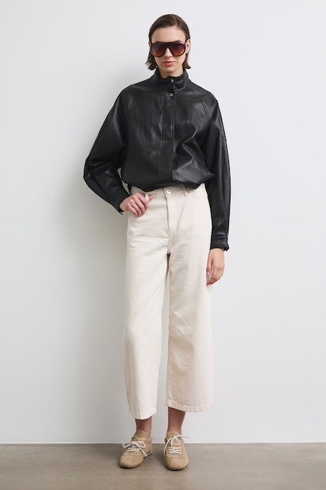 Jeansy wide leg damskie beżowe RW26-SJD402